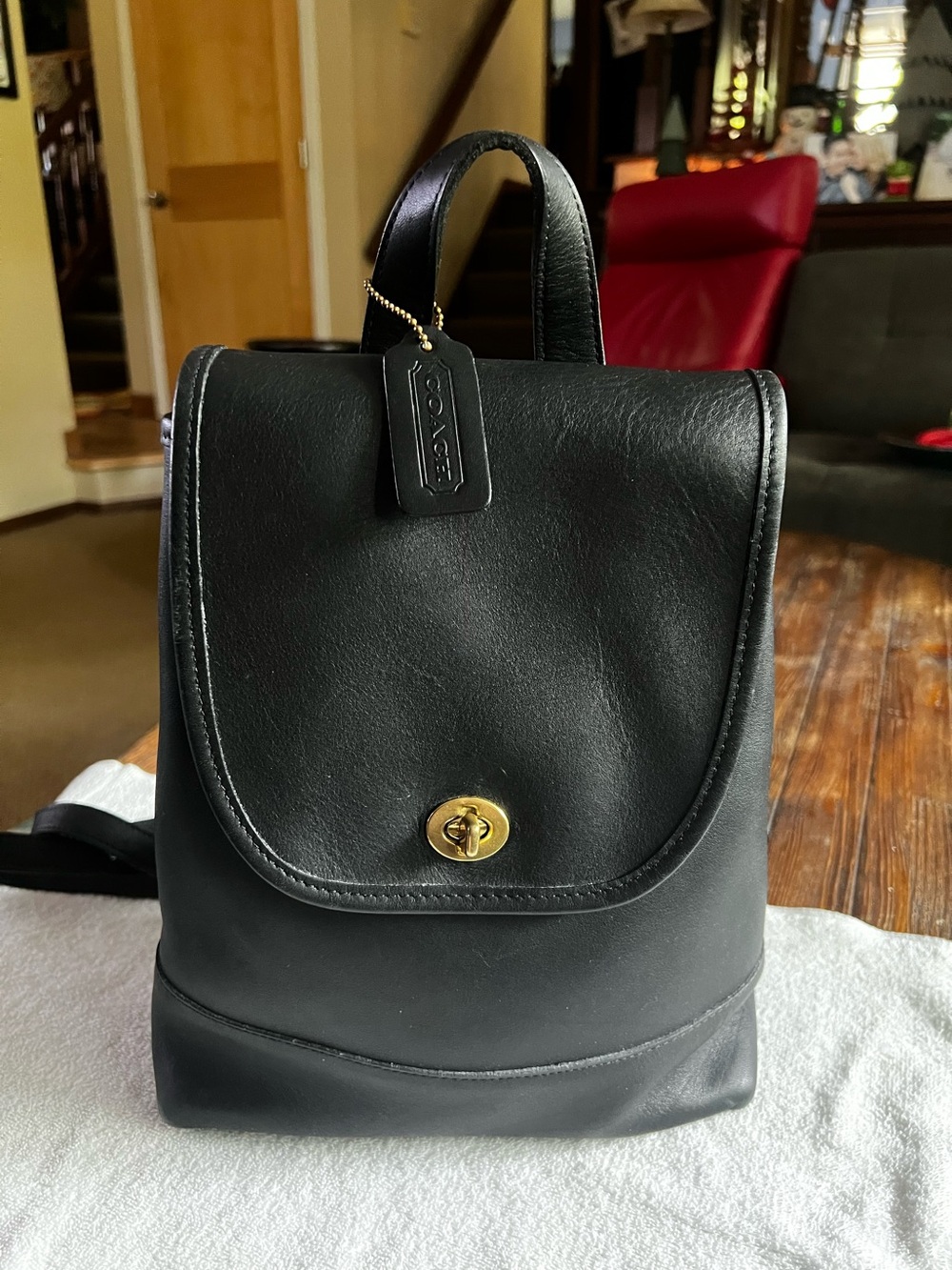 Coach Black Leather Backpack 9791 with Gold Turnlock